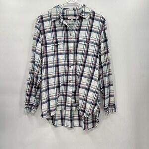 Madewell Large Plaid Flannel Button Down Womens White Blue Pink B5710